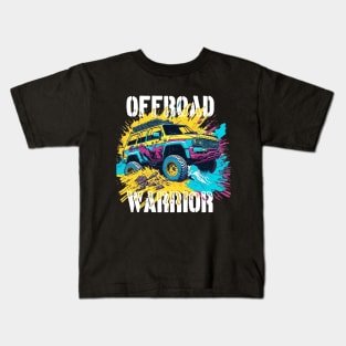 Off-Road Warrior, offroad adventure retro design. Kids T-Shirt